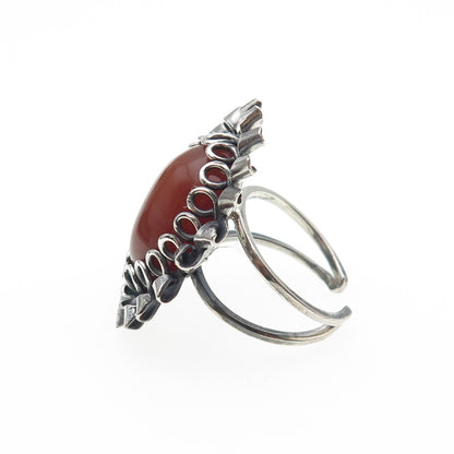 925 Sterling Vintage Brazil Real Agate Modernist Oxidized Adjustable Ring Size 6