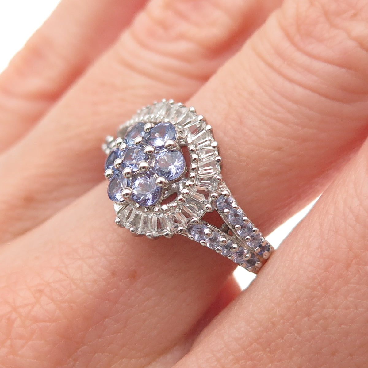 Chuck Clemency 925 Sterling Silver Real Tanzanite & White Topaz Ring Size 8.25