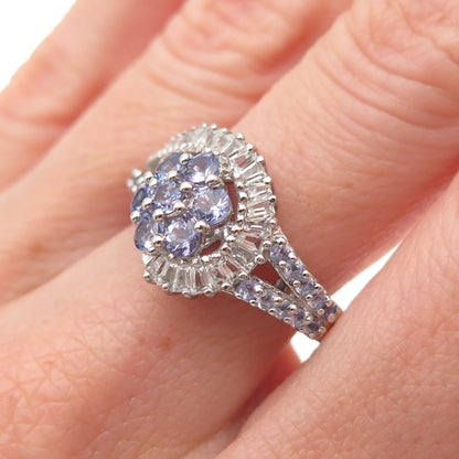 Chuck Clemency 925 Sterling Silver Real Tanzanite & White Topaz Ring Size 8.25