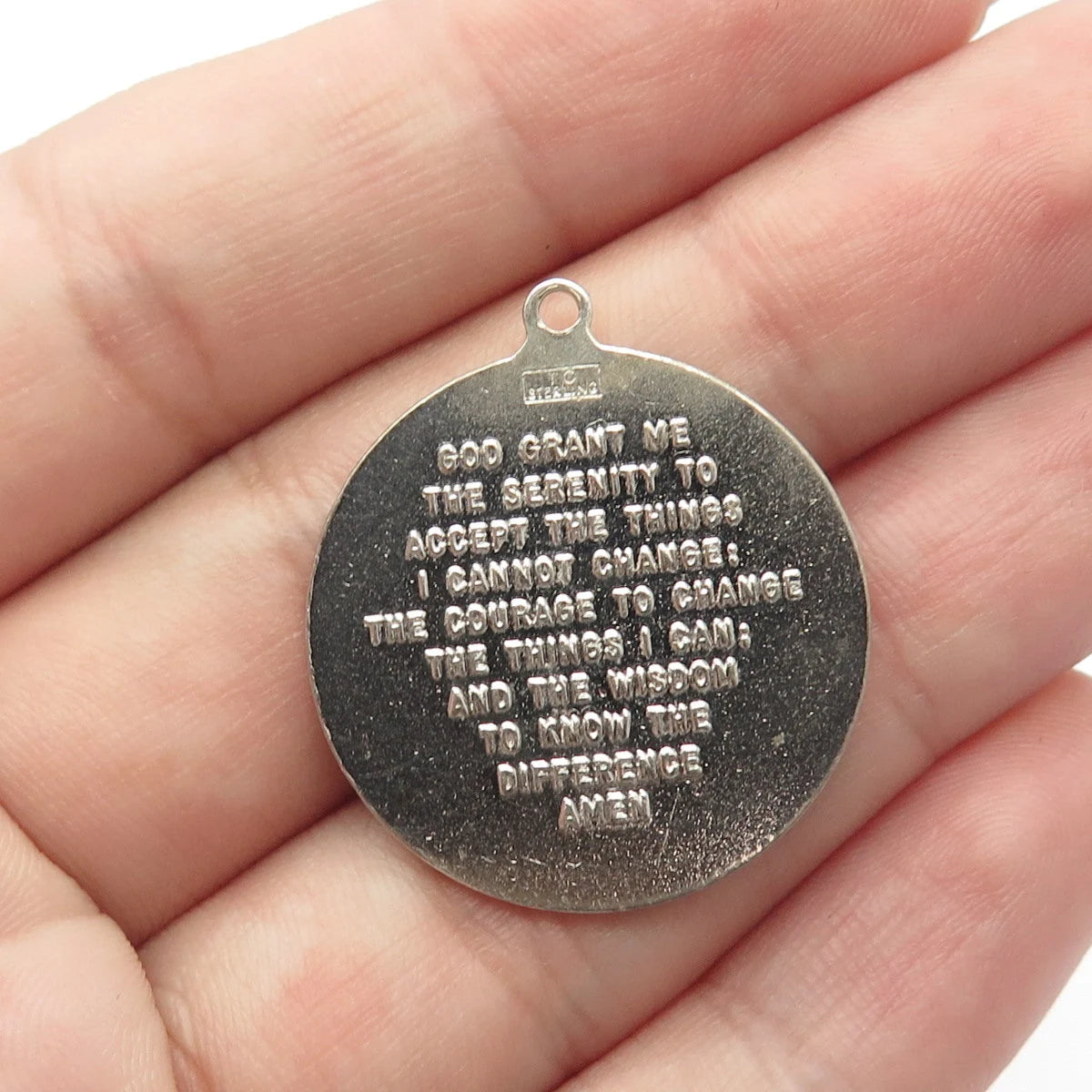925 Sterling Silver Vintage TC Hands In Prayer Textured Round Pendant