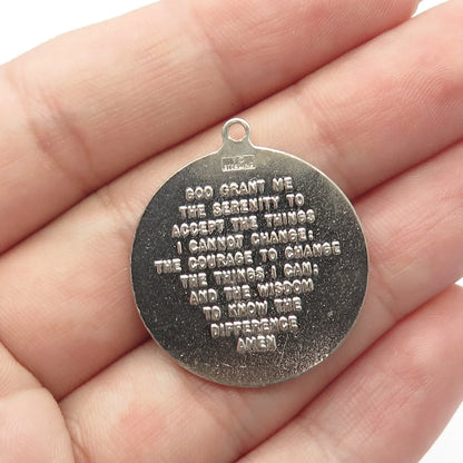 925 Sterling Silver Vintage TC Hands In Prayer Textured Round Pendant