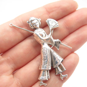 925 Sterling Silver Vintage Lang Japanese Samurai Pin Brooch