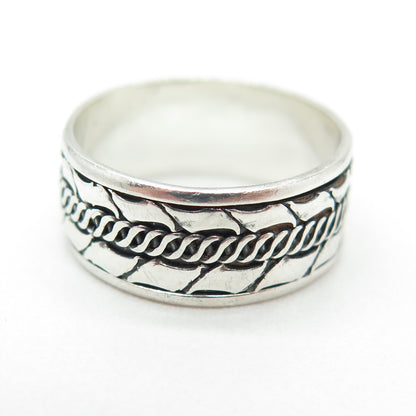 925 Sterling Silver Vintage Modernist Link Band Oxidized Ring Size 7.5