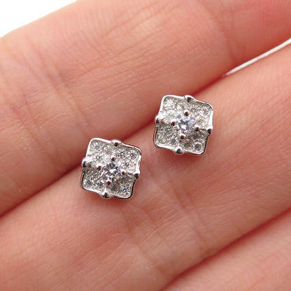 925 Sterling Silver Round-Cut C Z Square Stud Earrings