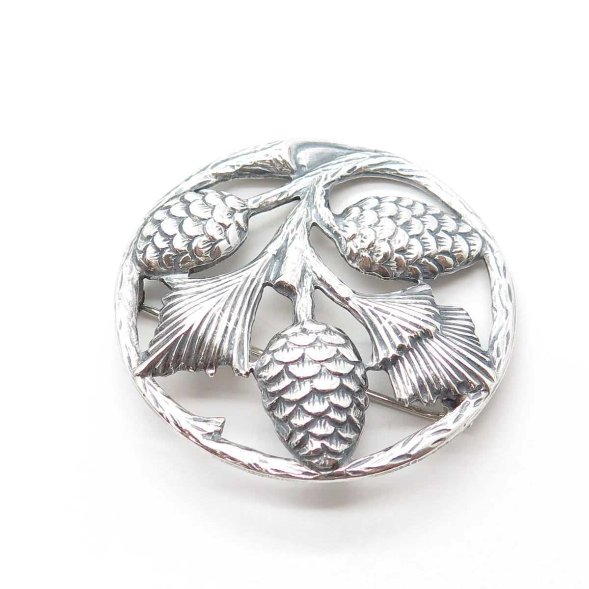 925 Sterling Silver Vintage Thistle Floral For Good Luck Pin Brooch