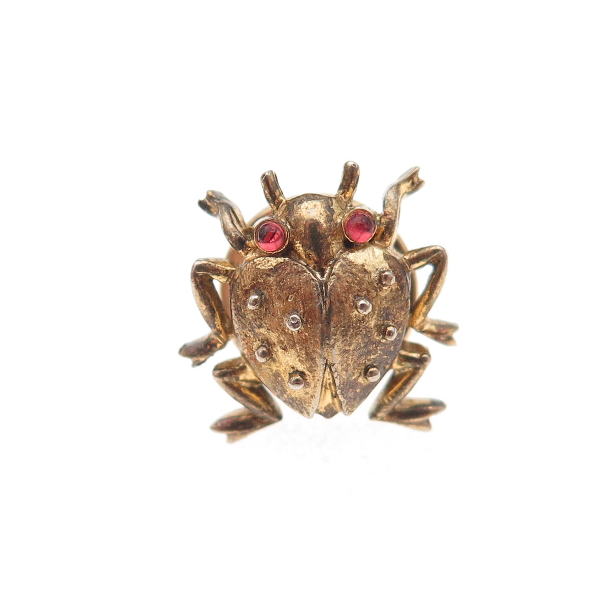 Trifari Sterling Gold Plated Vintage Real Tourmaline Beetle Tie Tack / Lapel Pin