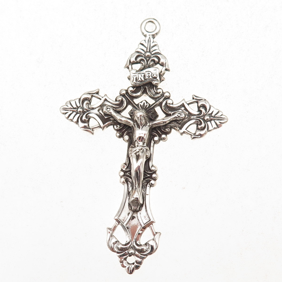 925 Sterling Silver Antique Art Deco Crucifix Cross Religious Oxidized Pendant