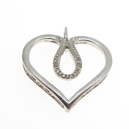 925 Sterling Silver Real Round-Cut Diamond Modernist Heart Pendant