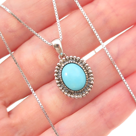 925 Sterling Silver Real Sleeping Beauty Turquoise Box Chain Necklace 16-18"