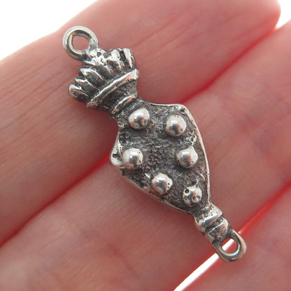 800 Silver Antique Roman Crown & Fleur de Lis Symbol Oxidized Charm Pendant