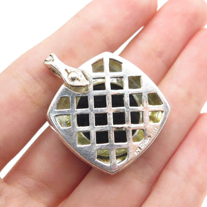 ELLE 925 Sterling Silver Vintage Real Cabochon Black Onyx Charm Pendant