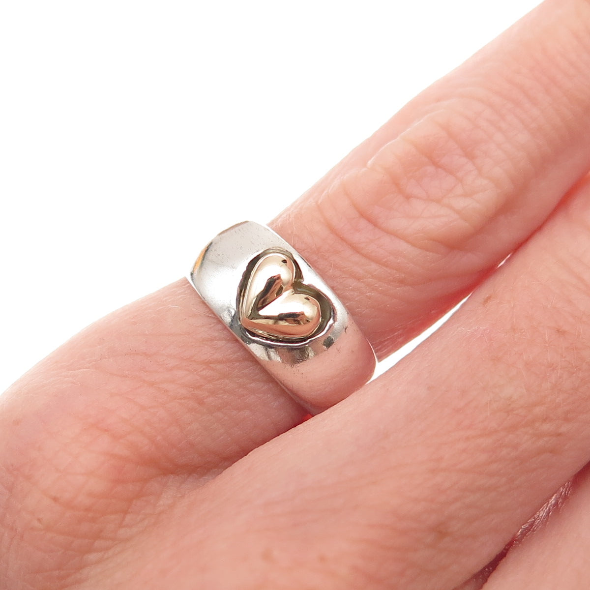 Joseph Esposito Sterling Silver 14K Gold Vintage Heart Adjustable Ring Size 4