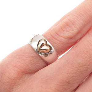 Joseph Esposito Sterling Silver 14K Gold Vintage Heart Adjustable Ring Size 4