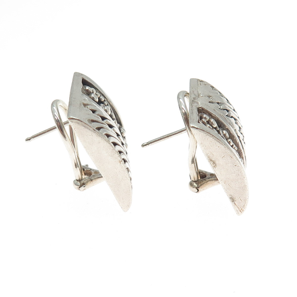 LOIS HILL 925 Sterling Vintage Granulated Signature Scroll Omega Back Earrings