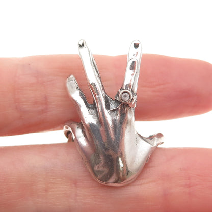 925 Sterling Silver Vintage Round-Cut C Z Hand Oxidized Ring Size 6