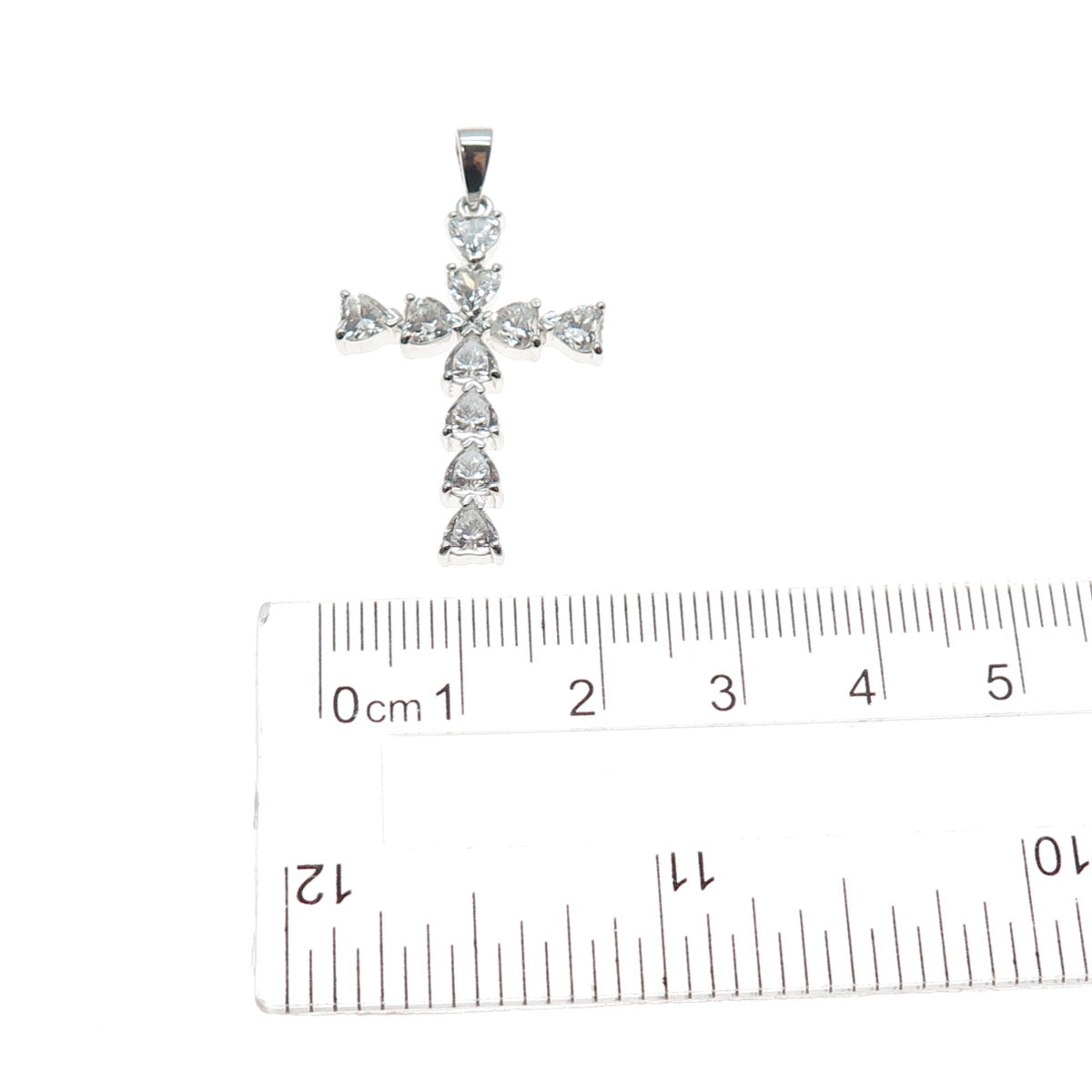 925 Sterling Silver Heart-Cut C Z Cross Charm Pendant