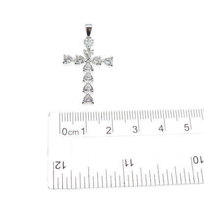 925 Sterling Silver Heart-Cut C Z Cross Charm Pendant