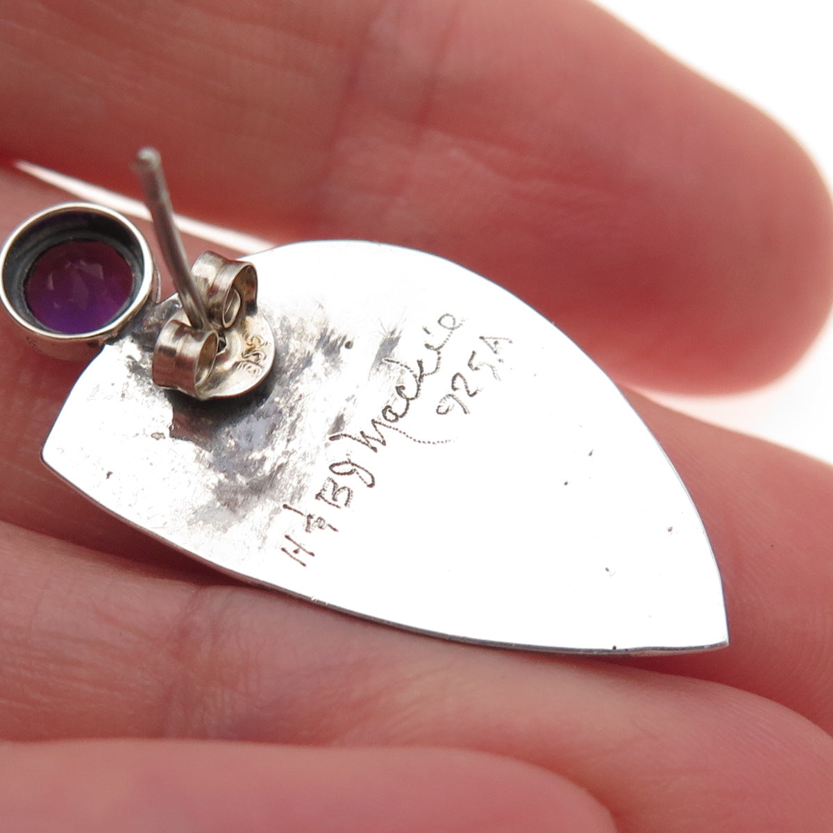 H & BJ Mackie 925 Sterling Silver Vintage Real Druzy Amethyst Modernist Earrings