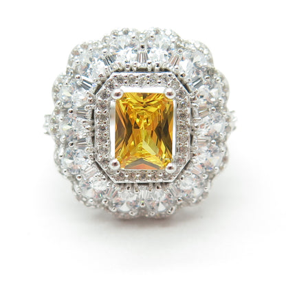 925 Sterling Silver Nano Citrine & Multi-Cut C Z Ring Size 8