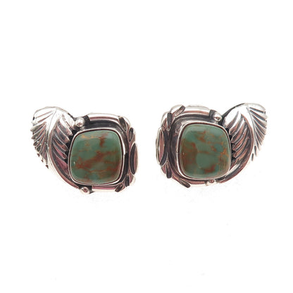 Old Pawn 925 Sterling Silver Vintage Royston Turquoise Feather Tribal Earrings