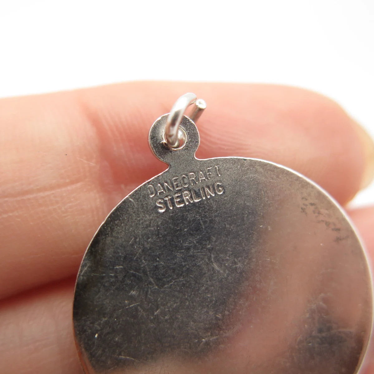 925 Sterling Silver Vintage Danecraft Lady In Dress Textured Round Pendant