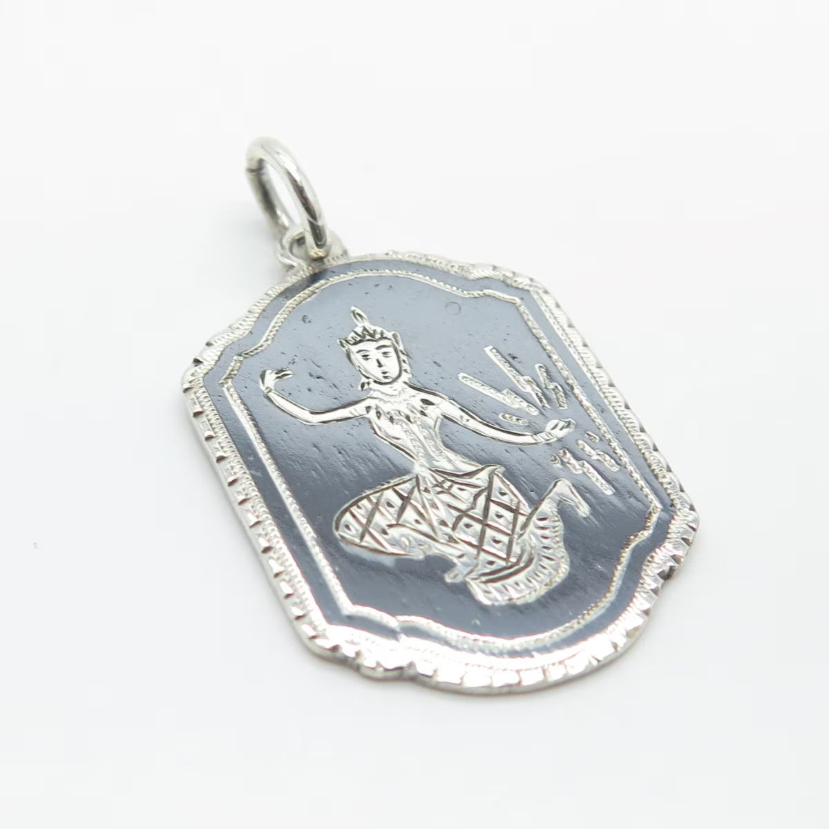 925 Sterling Silver Vintage Niello Hindu Goddess Pendant