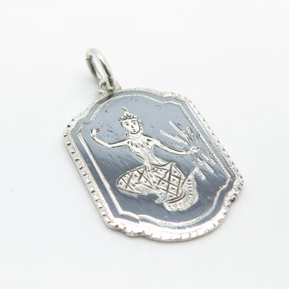 925 Sterling Silver Vintage Niello Hindu Goddess Pendant