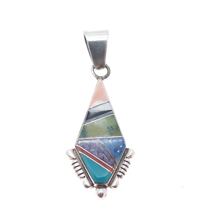 Paula Leekity Zuni Old Pawn 925 Sterling Silver Vintage Multi-Gem Tribal Pendant