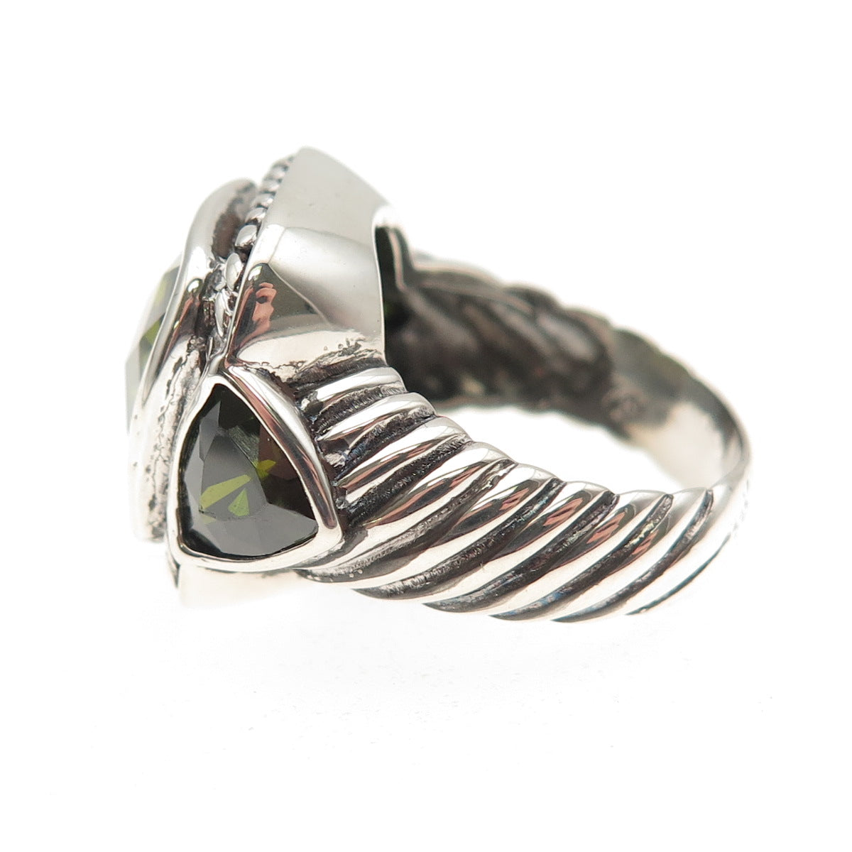 925 Sterling Silver Vintage Green C Z Oxidized Ring Size 7.25
