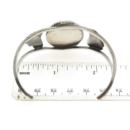 Old Pawn 925 Sterling Vintage MOP & Turquoise Floral Adjustable Bracelet 6"