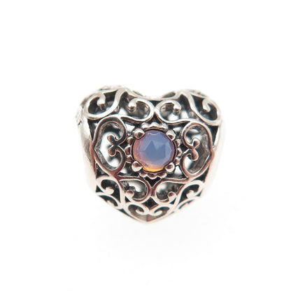 PANDORA Sterling Silver Real Opalite October Signature Heart Slide Bead Charm