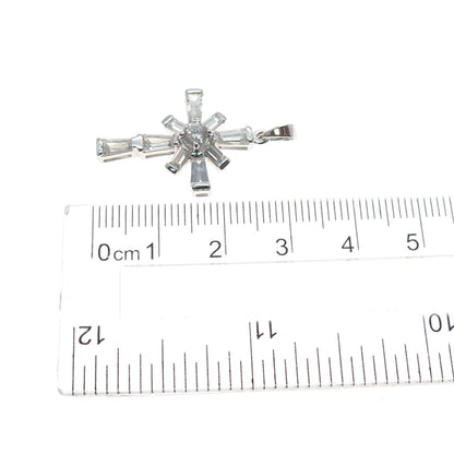 GSJ Gold Stone Sterling Silver Tapered Baguette & Round-Cut C Z Cross Pendant