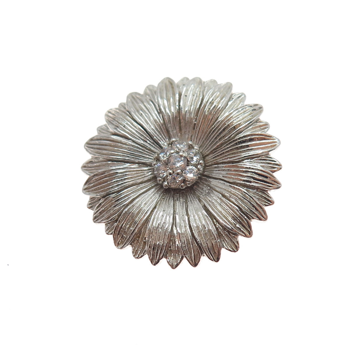 925 Sterling Silver Vintage Round-Cut C Z Daisy Flower Slide Pendant