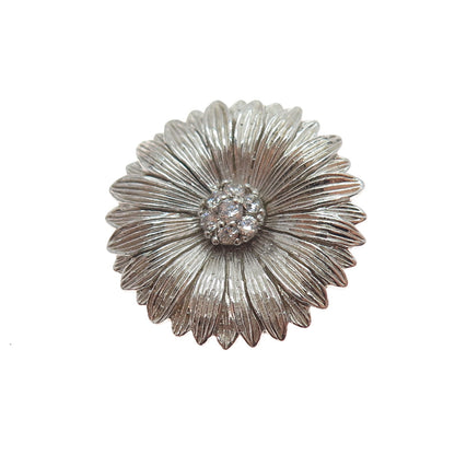 925 Sterling Silver Vintage Round-Cut C Z Daisy Flower Slide Pendant