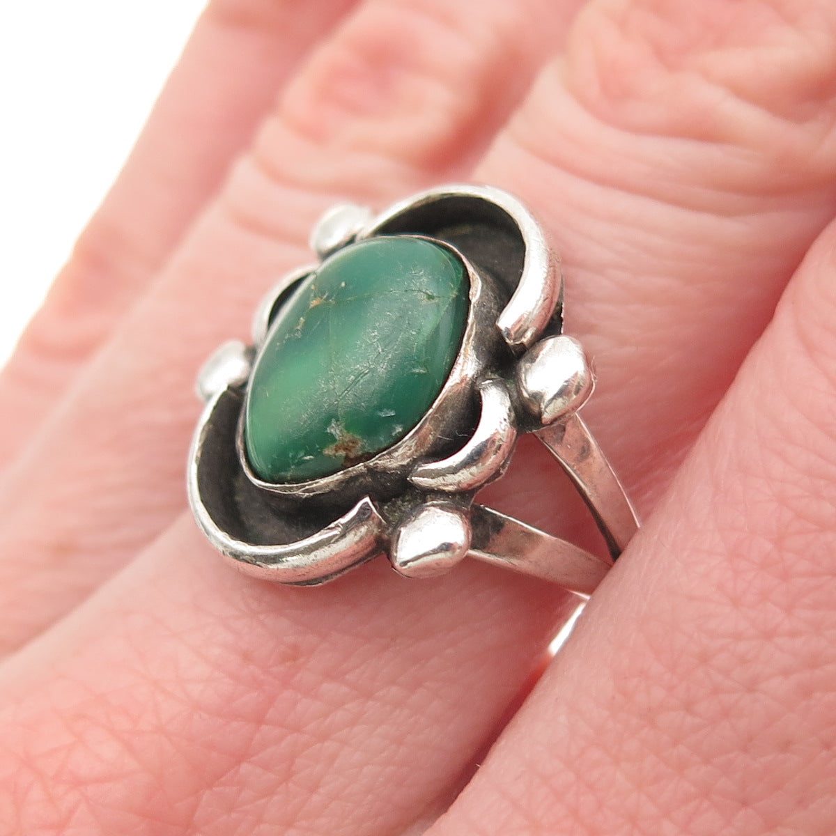 Old Pawn 925 Sterling Silver Vintage Royston Turquoise Oxidized Ring Size 7.25