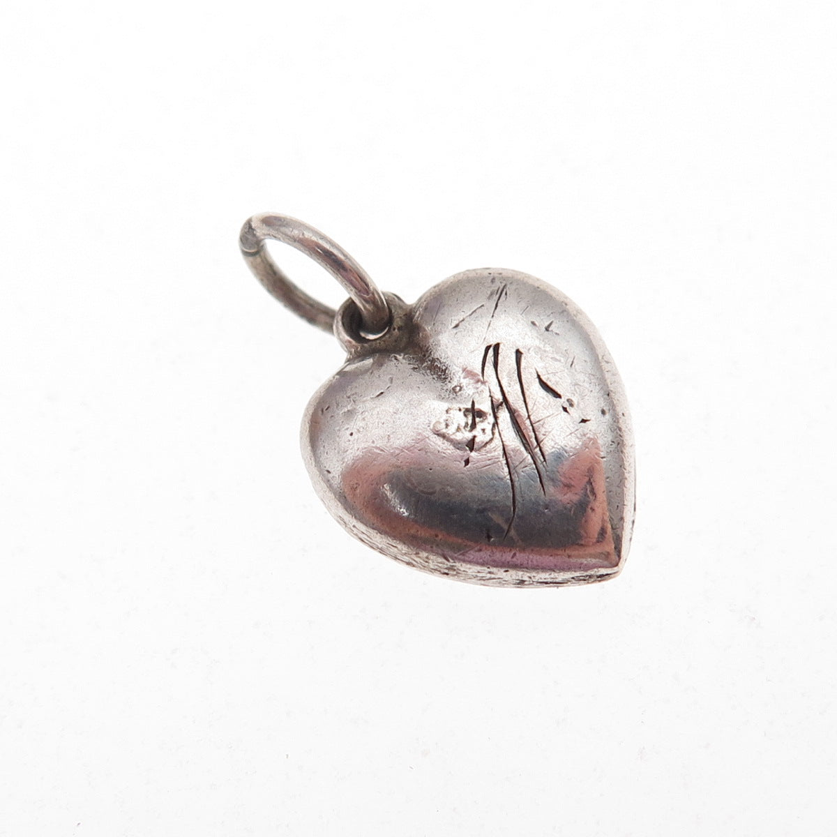 925 Sterling Silver Antique Art Deco Engraved Heart Chatelaine Charm Pendant