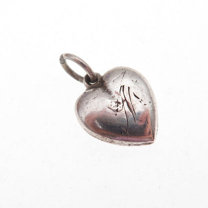 925 Sterling Silver Antique Art Deco Engraved Heart Chatelaine Charm Pendant