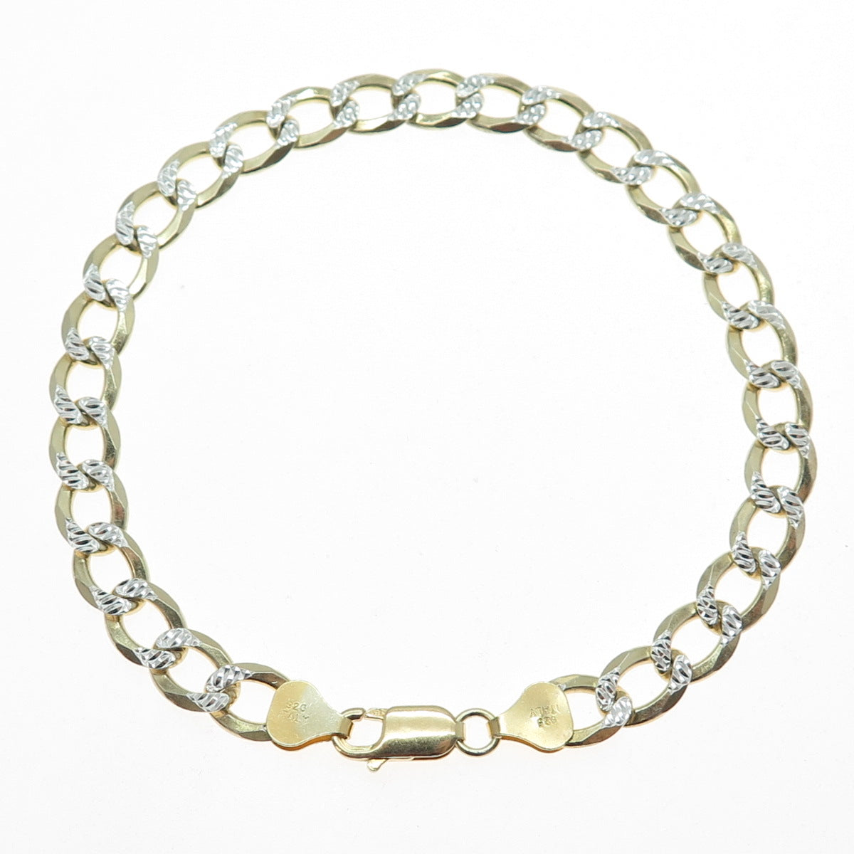 925 Sterling Silver 2-Tone Vintage Italy Diamond-Cut Curb Link Bracelet 9.25"