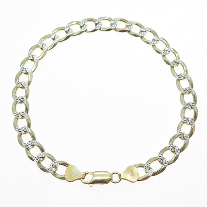 925 Sterling Silver 2-Tone Vintage Italy Diamond-Cut Curb Link Bracelet 9.25"