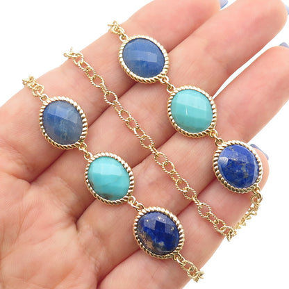 Piara by ELAINE J Sterling Gold Plated Turquoise Lapis Aquamarine Necklace 32"