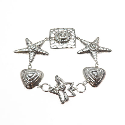 925 Sterling Silver Vintage Seashell Starfish Sea Life Charm Bracelet 6.75"