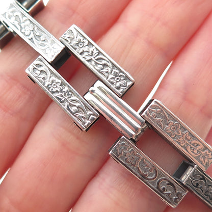 925 Sterling Silver Antique Art Deco Forget Me Not Oxidized Bracelet 7"