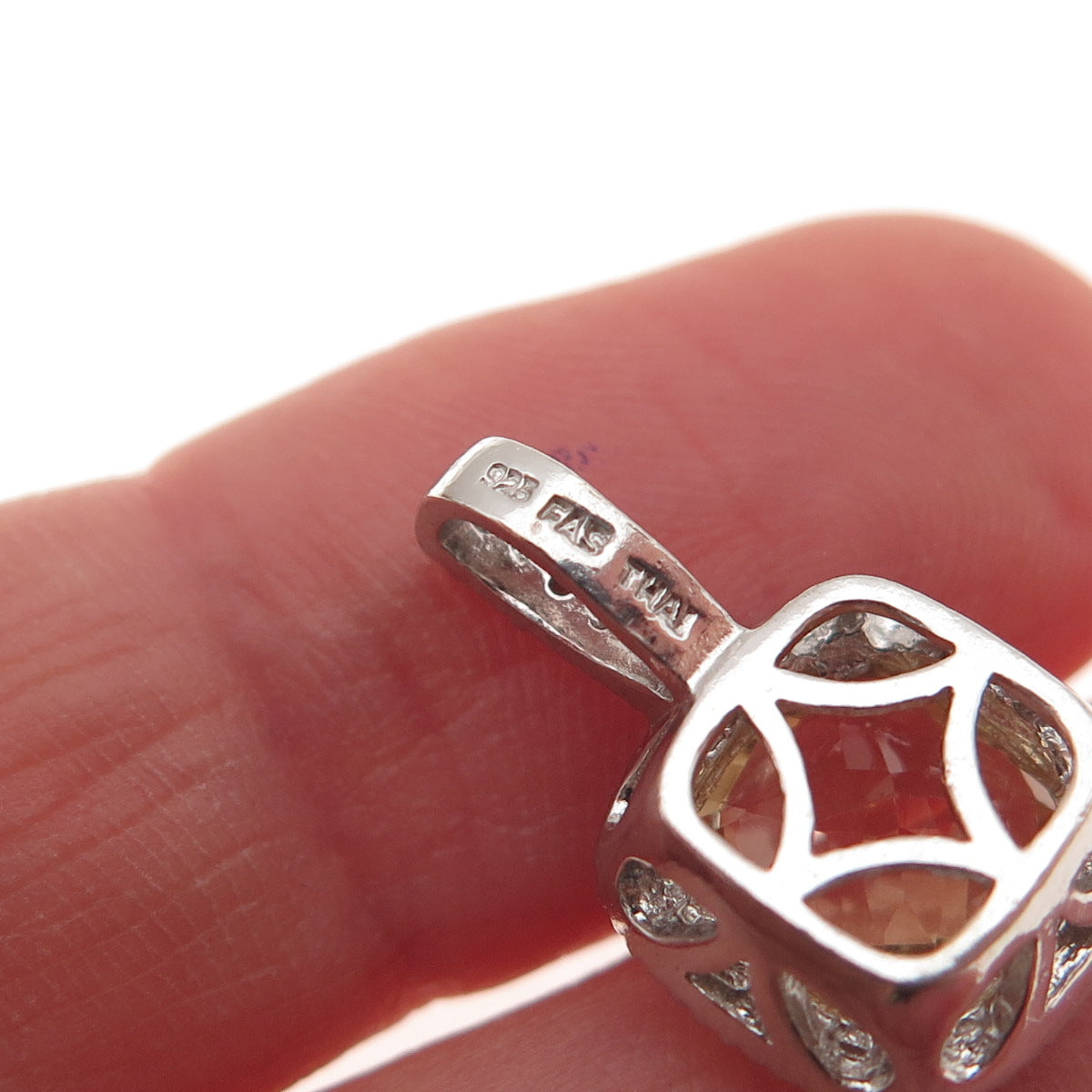 925 Sterling Silver Real Round-Cut Diamond & Cushion-Cut Citrine Charm Pendant