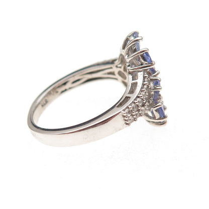 Chuck Clemency 925 Sterling Silver Real Tanzanite & White Topaz Ring Size 8.25