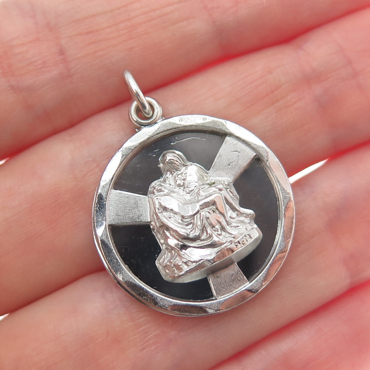 CATAMORE Sterling Silver Vintage NY World's Fair La Pieta Medal Charm Pendant