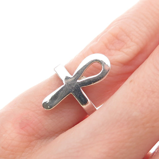 925 Sterling Silver Vintage Egyptian Ankh Ring Size 4.25