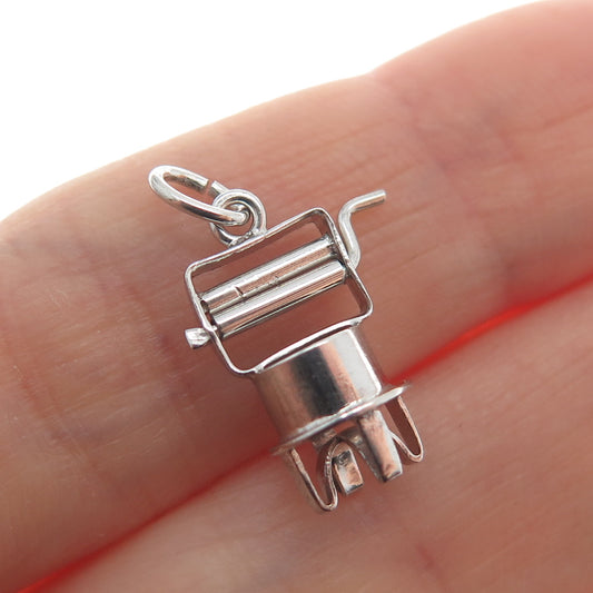 925 Sterling Silver Antique Retro Wringer Machine Minimalist 3D Charm Pendant