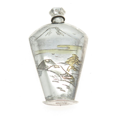 950 Sterling Silver 2-Tone Antique Japan Engraved Perfume Bottle