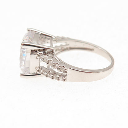 925 Sterling Silver Cushion & Round-Cut C Z Engagement Ring Size 7