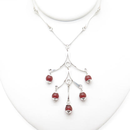 925 Sterling Silver Vintage Real Carnelian Modernist Chain Necklace 16"